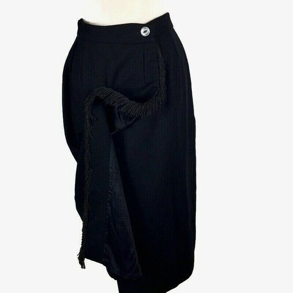 I. Magnin Vintage Take Six retro womens black wool skirt fring front skirt sz.10 - Picture 7 of 9